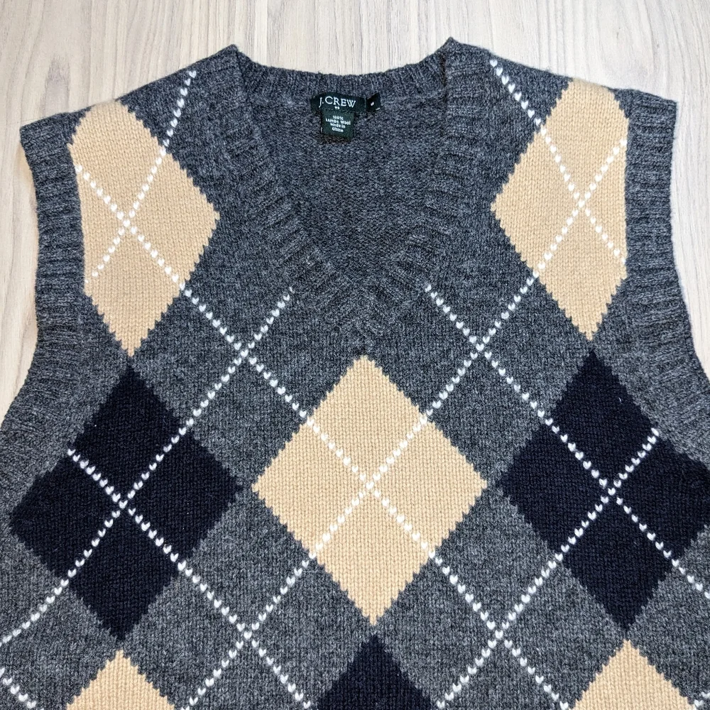 J. Crew Men's V-Neck Argyle Sweater Vest in Gray, Tan, Black